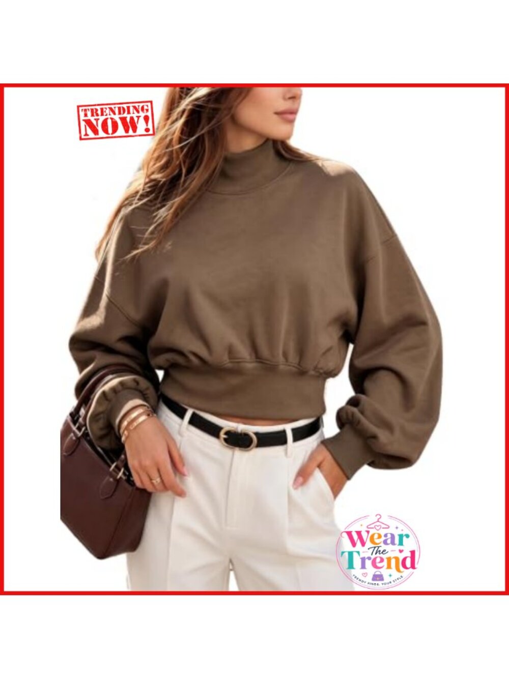 Mock Neck Cropped Sweatshirt Modal Soft Oversized Pullover Top